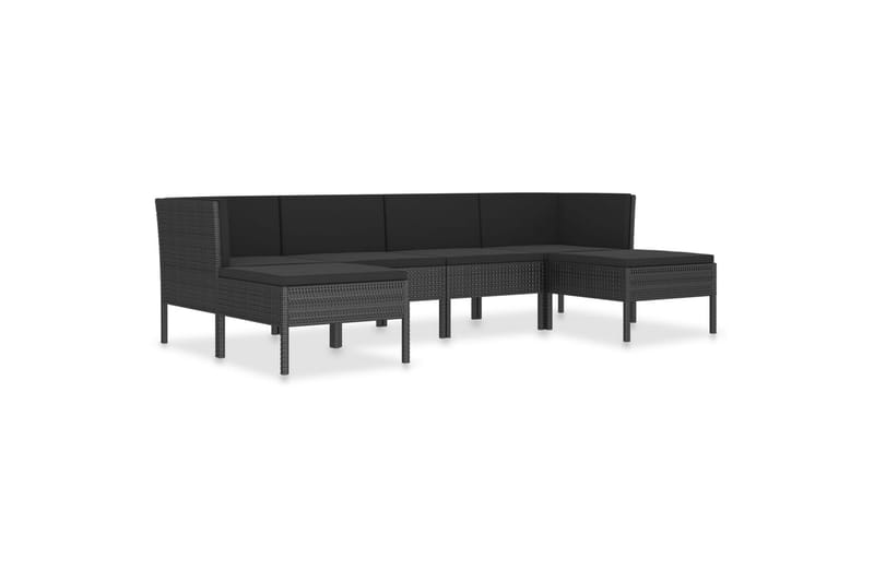 loungesæt til haven 6 dele med hynder polyrattan sort - Sort - Havemøbler - Loungemøbler - Loungesæt