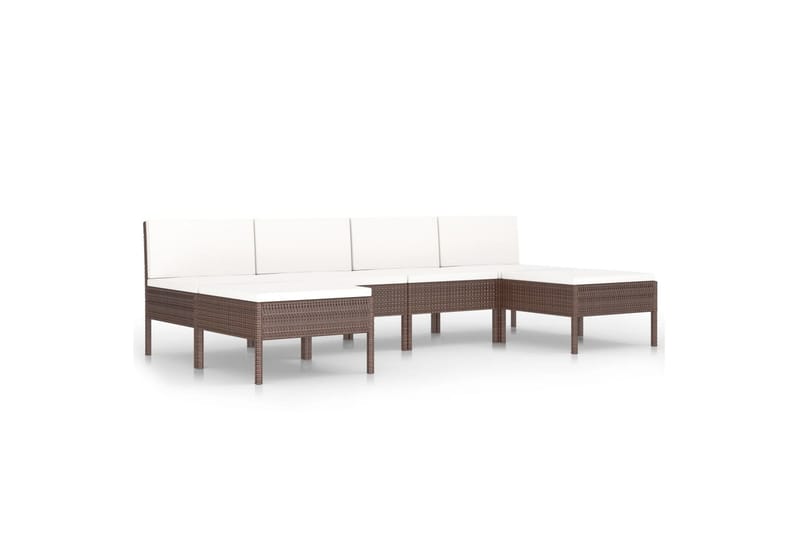 loungesæt til haven 6 dele med hynder polyrattan brun - Brun - Havemøbler - Loungemøbler - Loungesæt