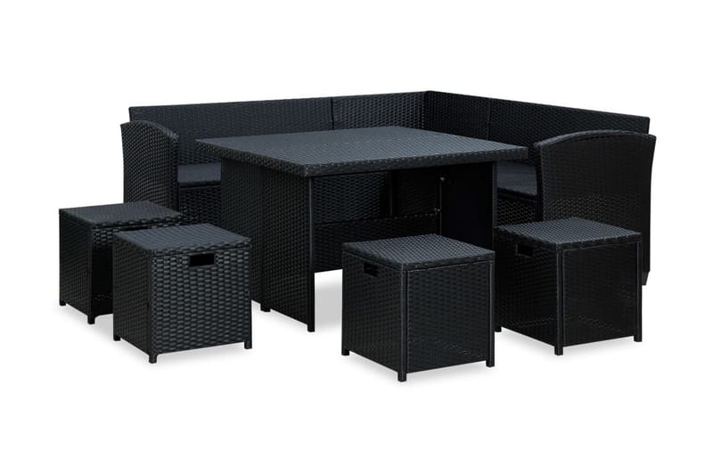 loungesæt til haven 6 dele med hynder polyrattan sort - Sort - Havemøbler - Loungemøbler - Loungesæt