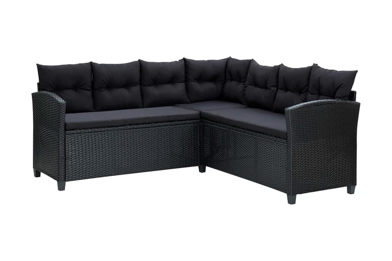 loungesæt til haven 6 dele med hynder polyrattan sort - Sort - Havemøbler - Loungemøbler - Loungesæt