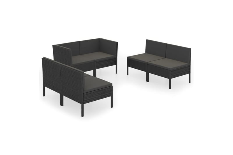 loungesæt til haven 6 dele med hynder polyrattan sort - Sort - Havemøbler - Loungemøbler - Loungesæt