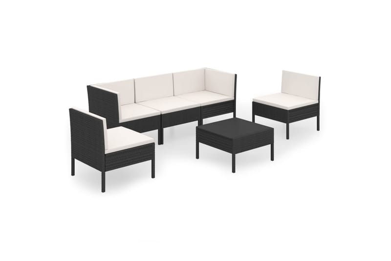 loungesæt til haven 6 dele med hynder polyrattan sort - Sort - Havemøbler - Loungemøbler - Loungesæt