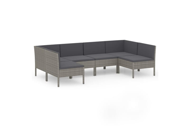 loungesæt til haven 6 dele med hynder polyrattan grå - Grå - Havemøbler - Loungemøbler - Loungesæt