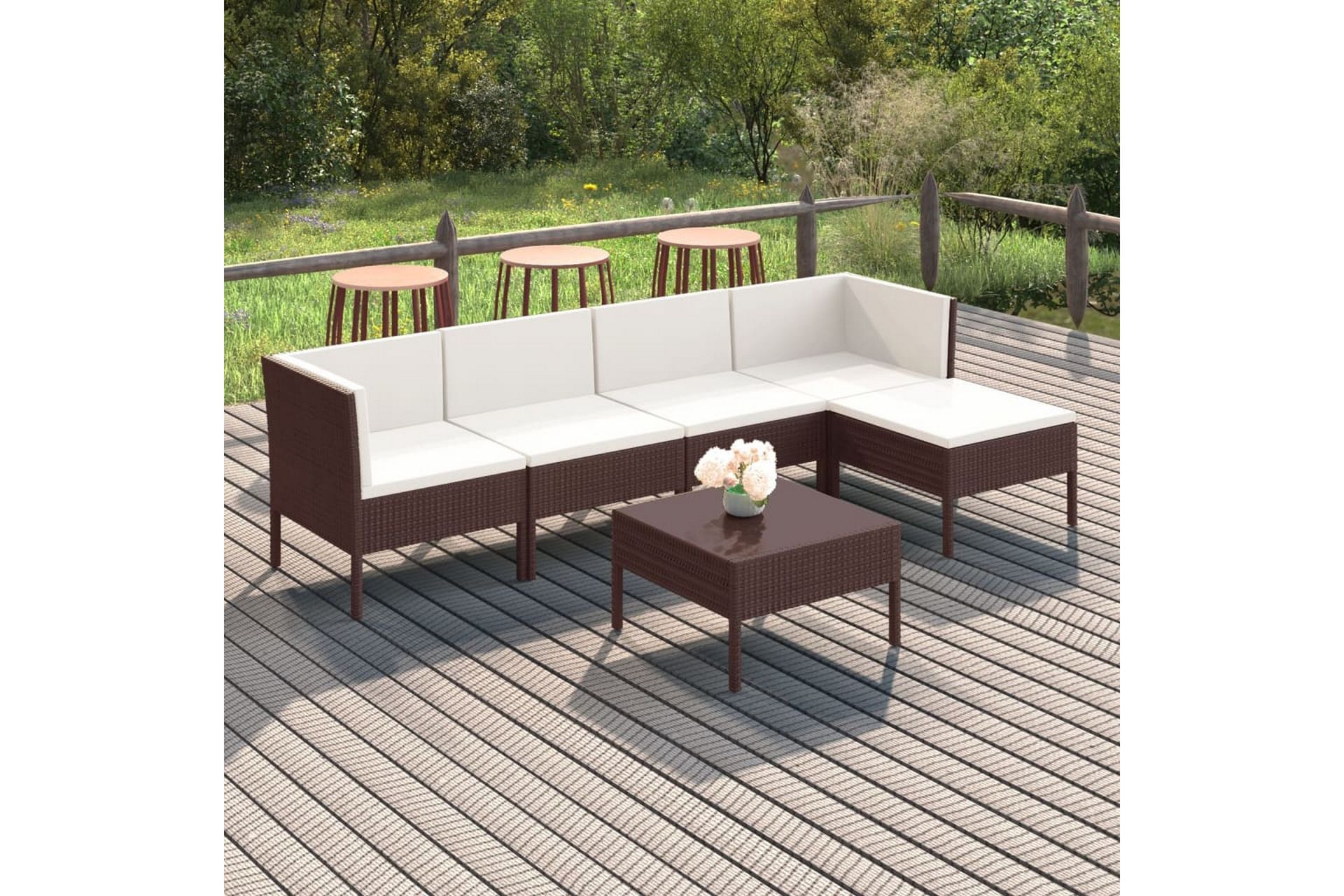 loungesæt til haven 6 dele med hynder polyrattan brun - Brun - Havemøbler - Loungemøbler - Loungesæt