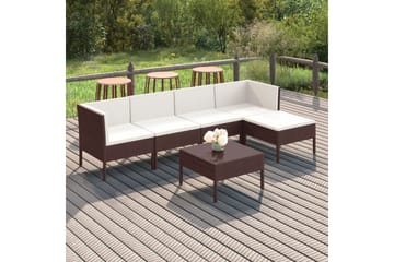 loungesæt til haven 6 dele med hynder polyrattan brun - Brun - Havemøbler - Loungemøbler - Loungesæt