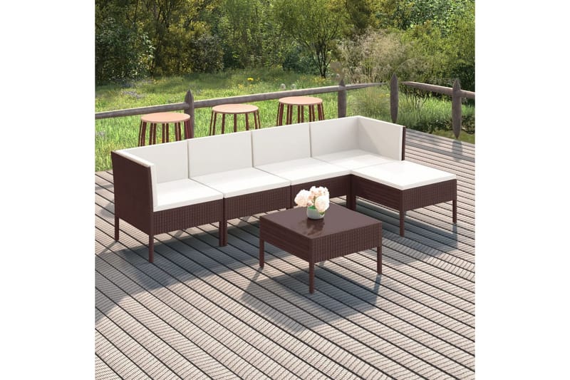 loungesæt til haven 6 dele med hynder polyrattan brun - Brun - Havemøbler - Loungemøbler - Loungesæt