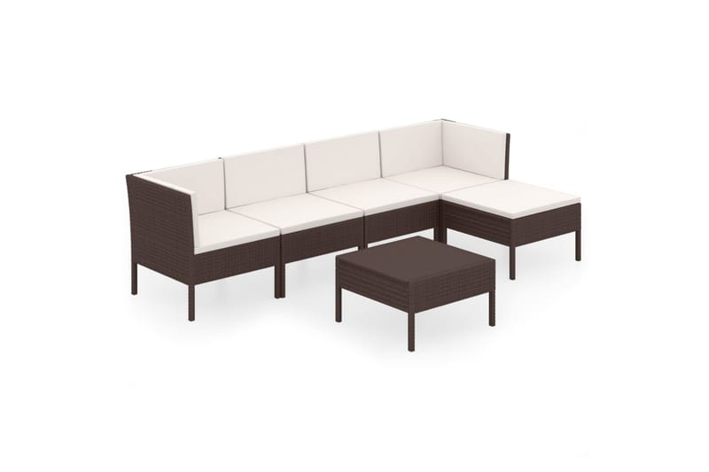 loungesæt til haven 6 dele med hynder polyrattan brun - Brun - Havemøbler - Loungemøbler - Loungesæt
