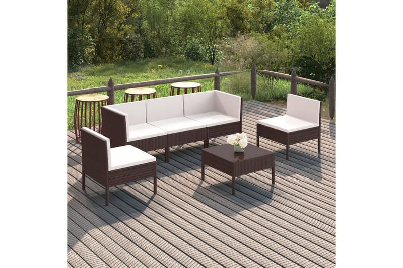 loungesæt til haven 6 dele med hynder polyrattan brun - Brun - Havemøbler - Loungemøbler - Loungesæt