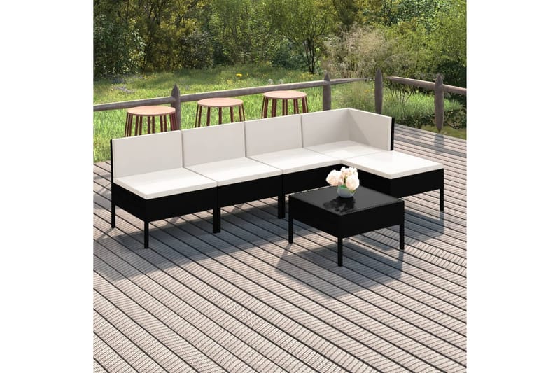 loungesæt til haven 6 dele med hynder polyrattan sort - Sort - Havemøbler - Loungemøbler - Loungesæt