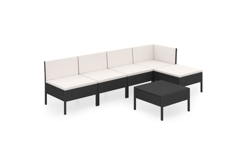 loungesæt til haven 6 dele med hynder polyrattan sort - Sort - Havemøbler - Loungemøbler - Loungesæt