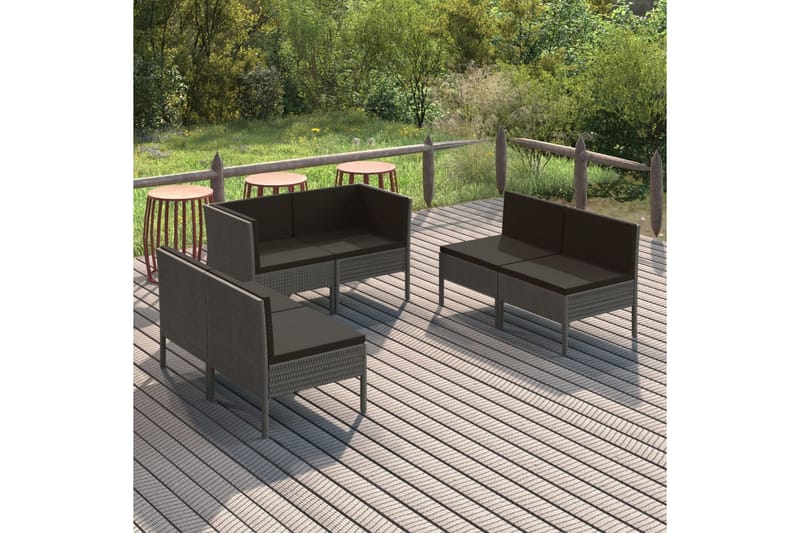 loungesæt til haven 6 dele med hynder polyrattan grå - Grå - Havemøbler - Loungemøbler - Loungesæt