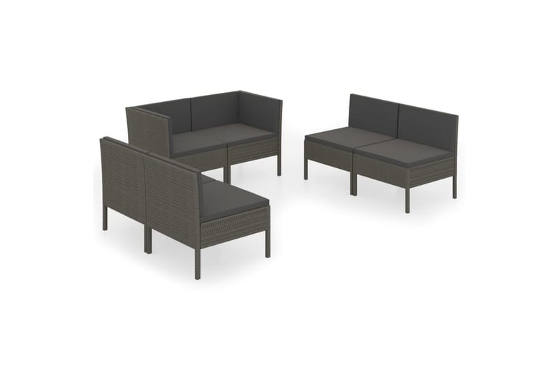 loungesæt til haven 6 dele med hynder polyrattan grå - Grå - Havemøbler - Loungemøbler - Loungesæt