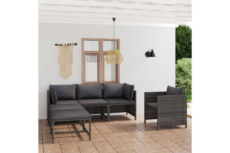 loungesæt til haven 6 dele med hynder polyrattan grå - Grå - Havemøbler - Loungemøbler - Loungesæt