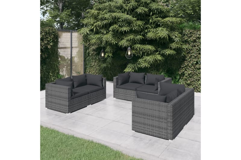 loungesæt til haven 6 dele med hynder polyrattan grå - Grå - Havemøbler - Loungemøbler - Loungesæt