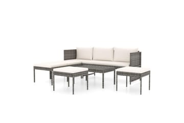 loungesæt til haven 6 dele med hynder polyrattan grå - Grå - Havemøbler - Loungemøbler - Loungesæt