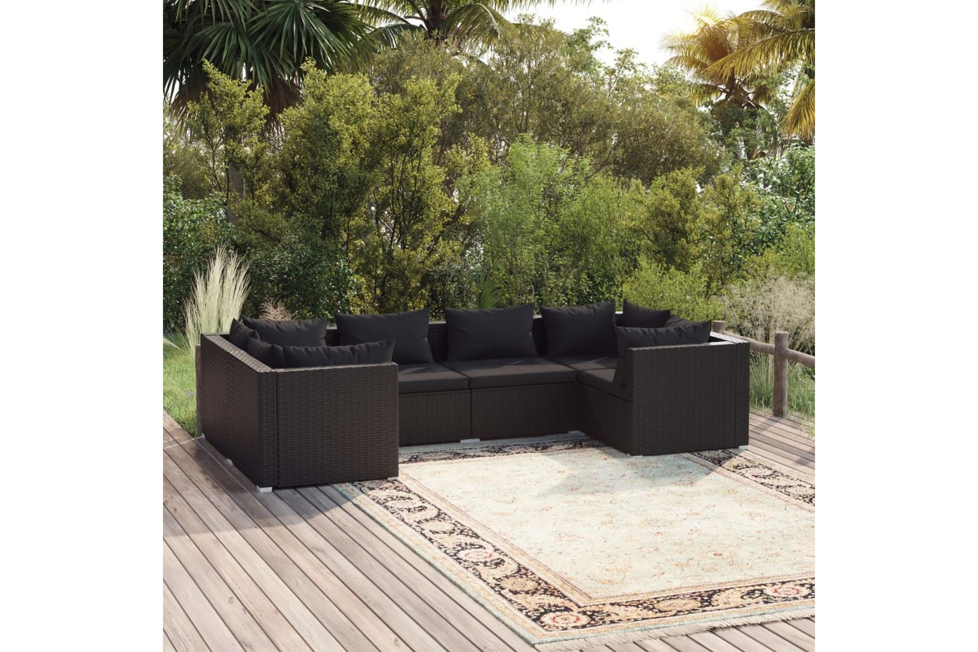 loungesæt til haven 6 dele med hynder polyrattan sort - Sort - Havemøbler - Loungemøbler - Loungesæt