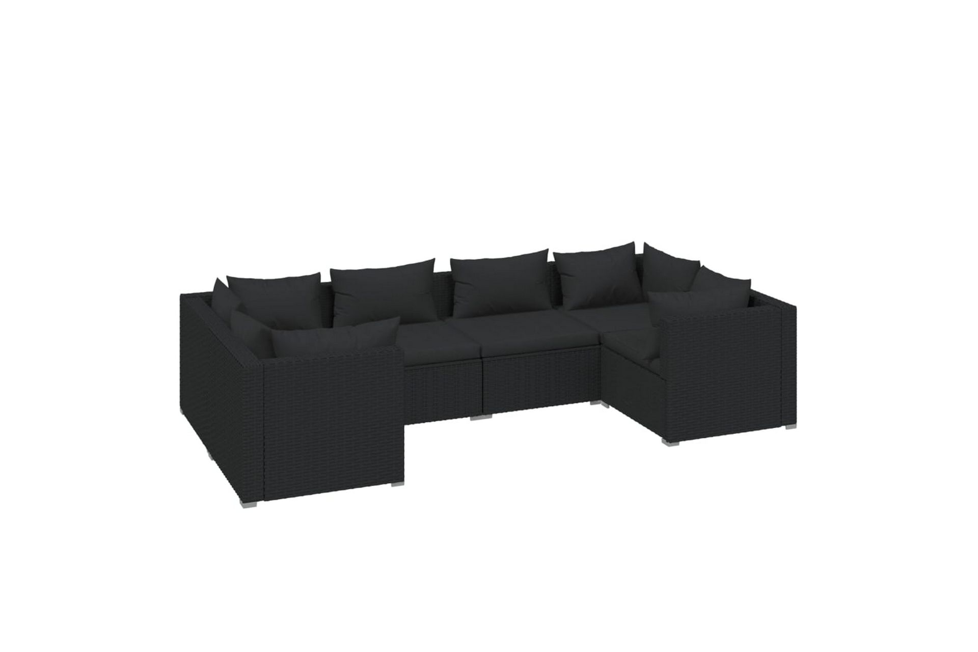 loungesæt til haven 6 dele med hynder polyrattan sort - Sort - Havemøbler - Loungemøbler - Loungesæt