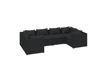 loungesæt til haven 6 dele med hynder polyrattan sort - Sort - Havemøbler - Loungemøbler - Loungesæt