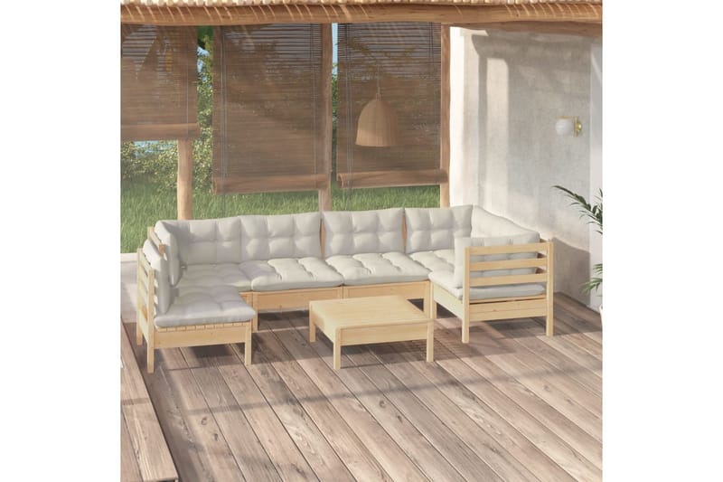 loungesæt til haven 7 dele cremefarvede hynder fyrretræ - Creme - Altanmøbler - Sofagrupper udendørs - Loungesæt