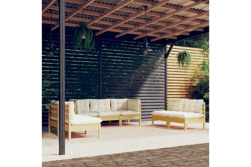 loungesæt til haven 7 dele cremefarvede hynder massivt fyrre - Creme - Altanmøbler - Sofagrupper udendørs - Loungesæt