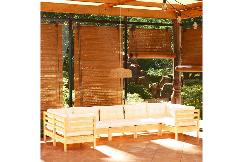 loungesæt til haven 7 dele med cremefarvede hynder fyrretræ - Creme - Altanmøbler - Sofagrupper udendørs - Loungesæt