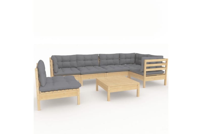 loungesæt til haven 7 dele med grå hynder fyrretræ - Grå - Altanmøbler - Sofagrupper udendørs - Loungesæt