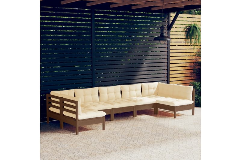 loungesæt til haven 7 dele med hynder fyrretræ gyldenbrun - Brun - Altanmøbler - Sofagrupper udendørs - Loungesæt
