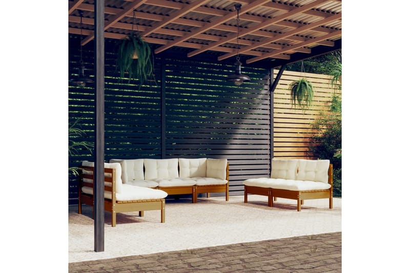 loungesæt til haven 7 dele med hynder fyrretræ Massivt - Brun - Altanmøbler - Sofagrupper udendørs - Loungesæt