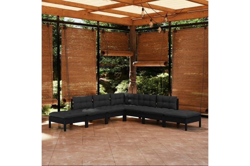 loungesæt til haven 7 dele med hynder fyrretræ sort - Sort - Altanmøbler - Sofagrupper udendørs - Loungesæt