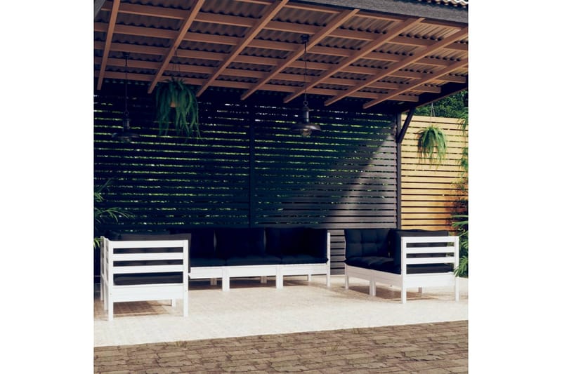loungesæt til haven 7 dele med hynder massivt fyrretræ hvid - Hvid - Altanmøbler - Sofagrupper udendørs - Loungesæt