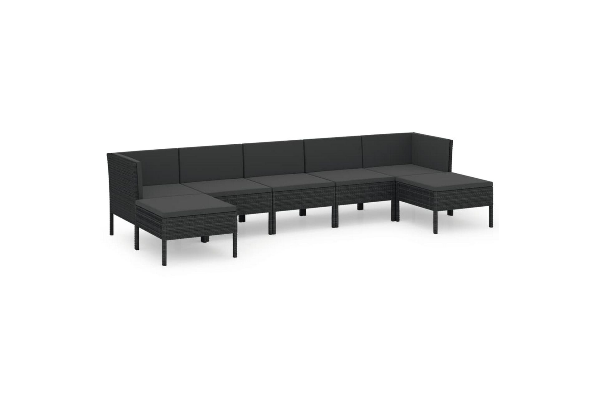 loungesæt til haven 7 dele med hynder polyrattan sort - Sort - Havemøbler - Loungemøbler - Loungesæt