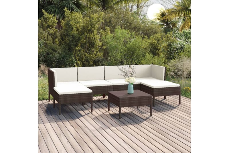 loungesæt til haven 7 dele med hynder polyrattan brun - Brun - Havemøbler - Loungemøbler - Loungesæt