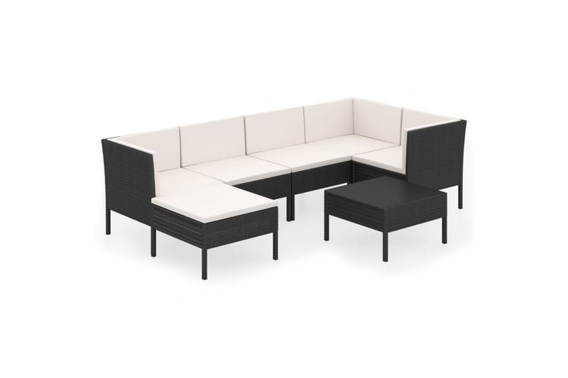 loungesæt til haven 7 dele med hynder polyrattan sort - Sort - Havemøbler - Loungemøbler - Loungesæt