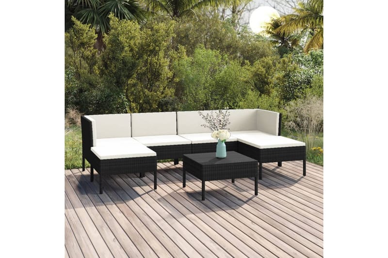 loungesæt til haven 7 dele med hynder polyrattan sort - Sort - Havemøbler - Loungemøbler - Loungesæt