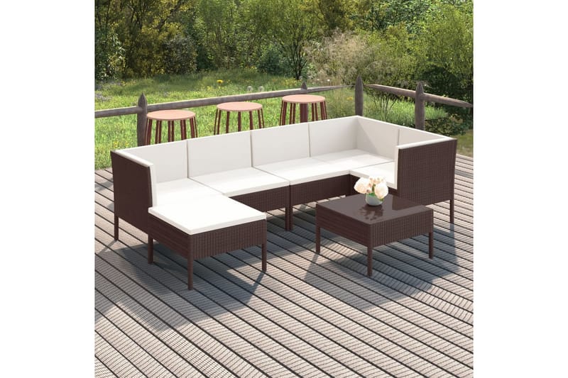 loungesæt til haven 7 dele med hynder polyrattan brun - Brun - Havemøbler - Loungemøbler - Loungesæt