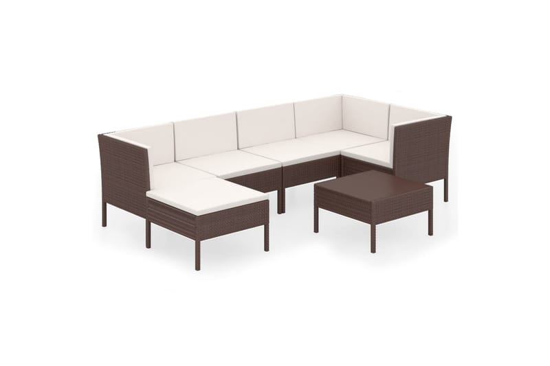 loungesæt til haven 7 dele med hynder polyrattan brun - Brun - Havemøbler - Loungemøbler - Loungesæt