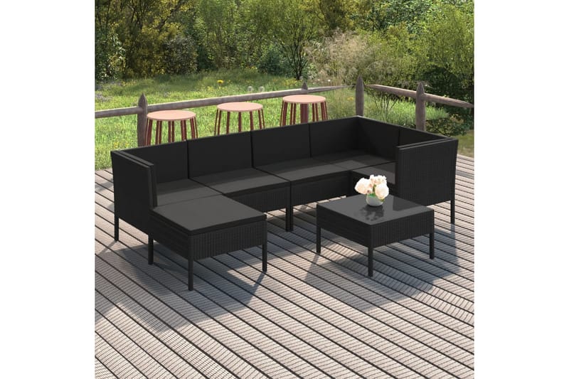 loungesæt til haven 7 dele med hynder polyrattan sort - Sort - Havemøbler - Loungemøbler - Loungesæt
