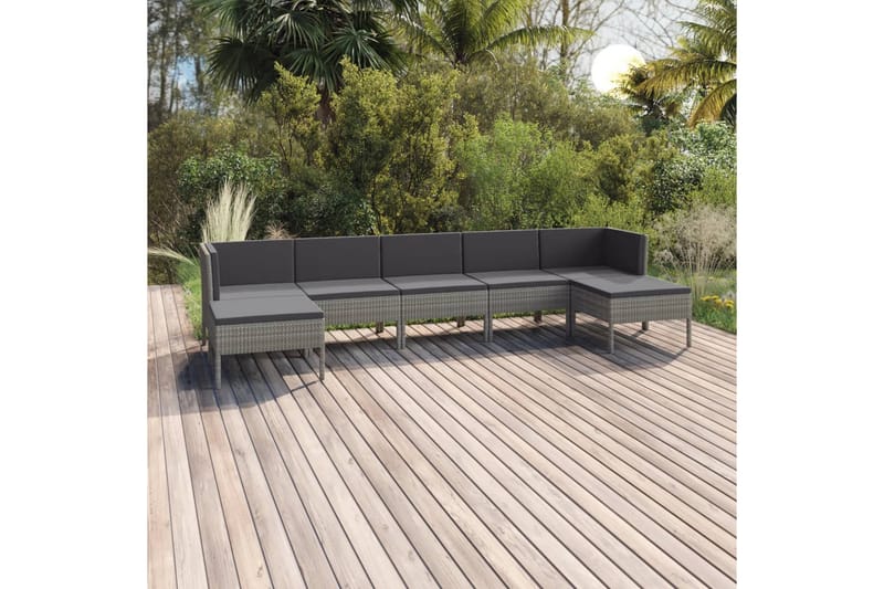loungesæt til haven 7 dele med hynder polyrattan grå - Grå - Havemøbler - Loungemøbler - Loungesæt