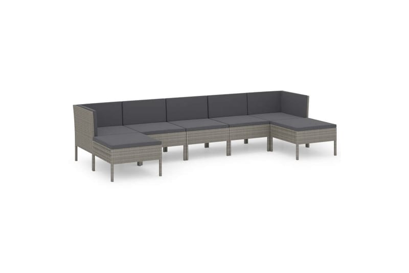 loungesæt til haven 7 dele med hynder polyrattan grå - Grå - Havemøbler - Loungemøbler - Loungesæt