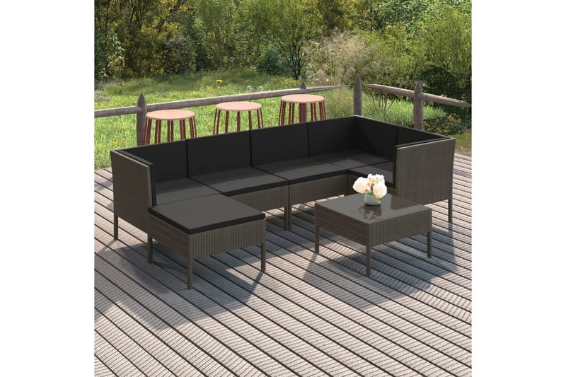 loungesæt til haven 7 dele med hynder polyrattan grå - Grå - Havemøbler - Loungemøbler - Loungesæt