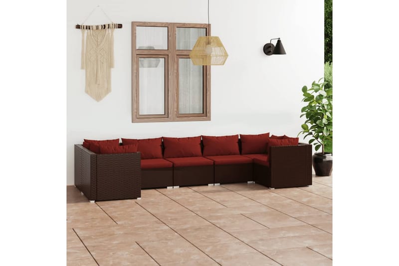 loungesæt til haven 7 dele med hynder polyrattan brun - Brun - Altanmøbler - Sofagrupper udendørs - Loungesæt