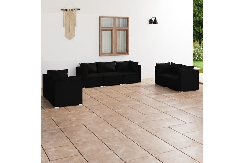 loungesæt til haven 7 dele med hynder polyrattan sort - Sort - Havemøbler - Loungemøbler - Loungesæt
