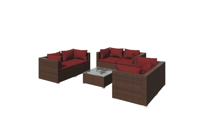 loungesæt til haven 7 dele med hynder polyrattan brun - Brun - Sofagrupper udendørs - Loungesæt - Altanmøbler
