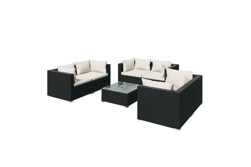 loungesæt til haven 7 dele med hynder polyrattan sort - Sort - Sofagrupper udendørs - Loungesæt - Altanmøbler