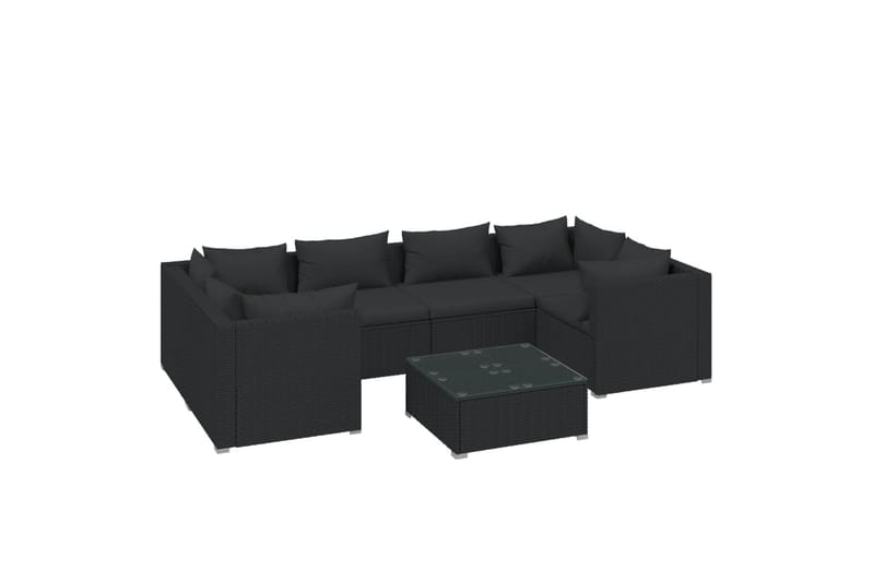 loungesæt til haven 7 dele med hynder polyrattan sort - Sort - Sofagrupper udendørs - Loungesæt - Altanmøbler