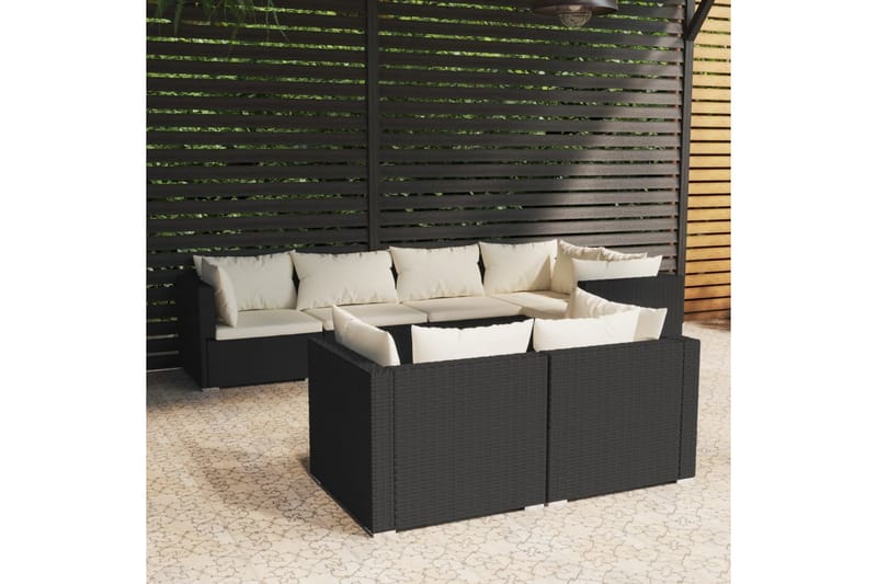 loungesæt til haven 7 dele med hynder polyrattan sort - Sort - Altanmøbler - Sofagrupper udendørs - Loungesæt