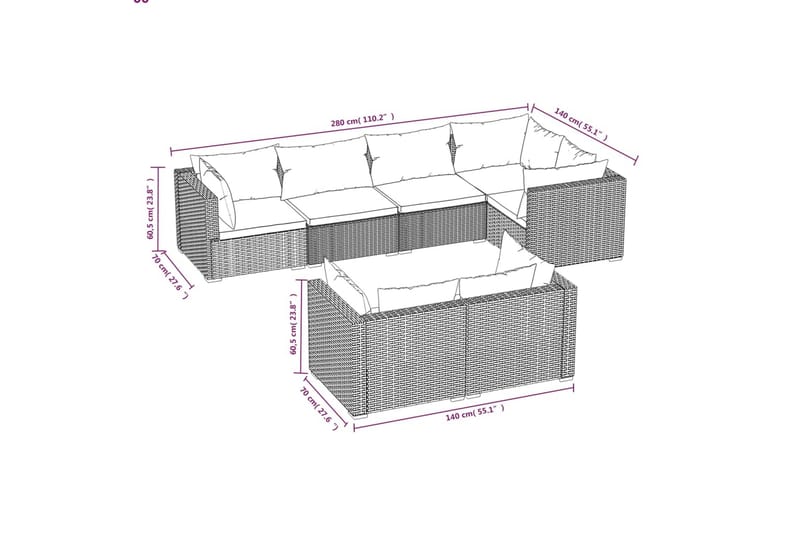 loungesæt til haven 7 dele med hynder polyrattan sort - Sort - Altanmøbler - Sofagrupper udendørs - Loungesæt