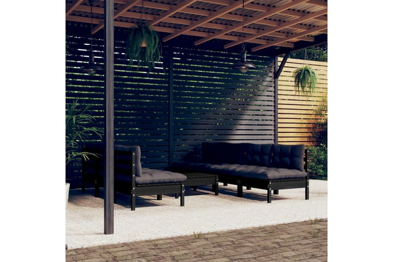loungesæt til haven 8 dele med antracitgrå hynder fyrretræ - Sort - Altanmøbler - Sofagrupper udendørs - Loungesæt