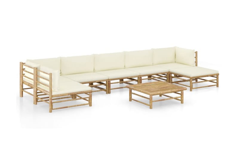 Loungesæt til haven 8 dele med cremehvide hynder bambus - Brun - Altanmøbler - Sofagrupper udendørs - Loungesæt