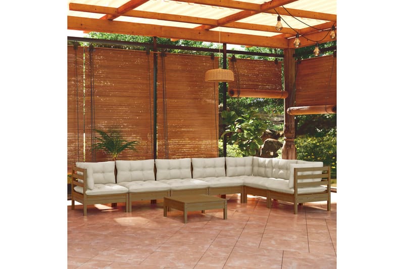loungesæt til haven 8 dele med hynder fyrretræ gyldenbrun - Brun - Altanmøbler - Sofagrupper udendørs - Loungesæt